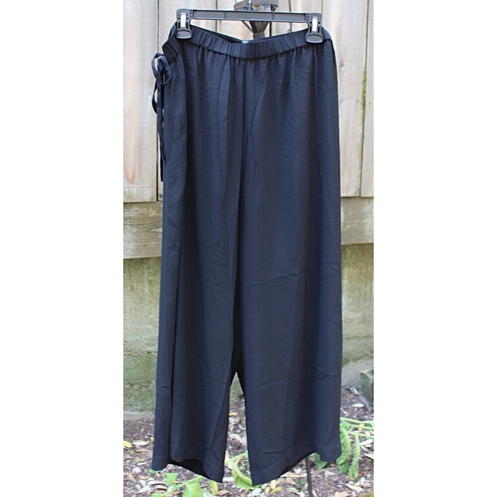New w/Tags- Eileen Fisher Silk Georgette Crepe Wide Leg Sarong Pants, Black, XL - Picture 12 of 12